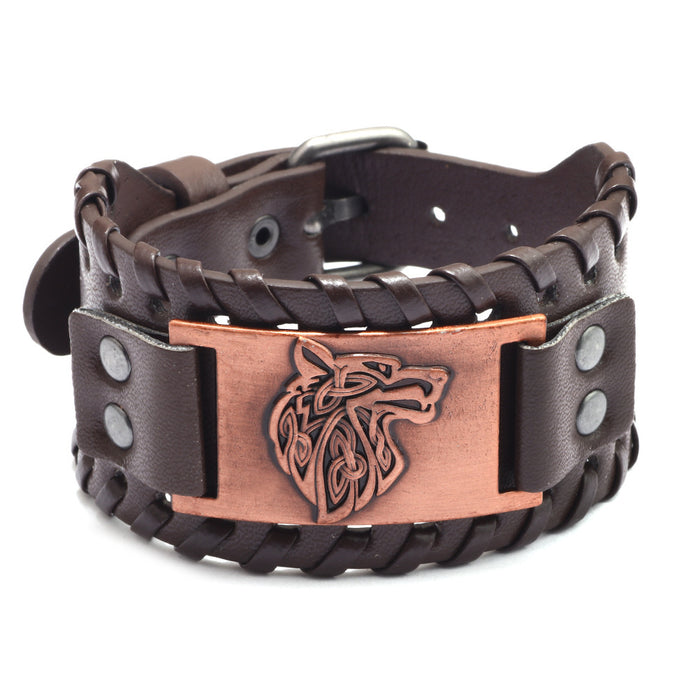 Wholesale Multi-layer Leather Wolf Head Men's Bracelet JDC-BT-FengH002