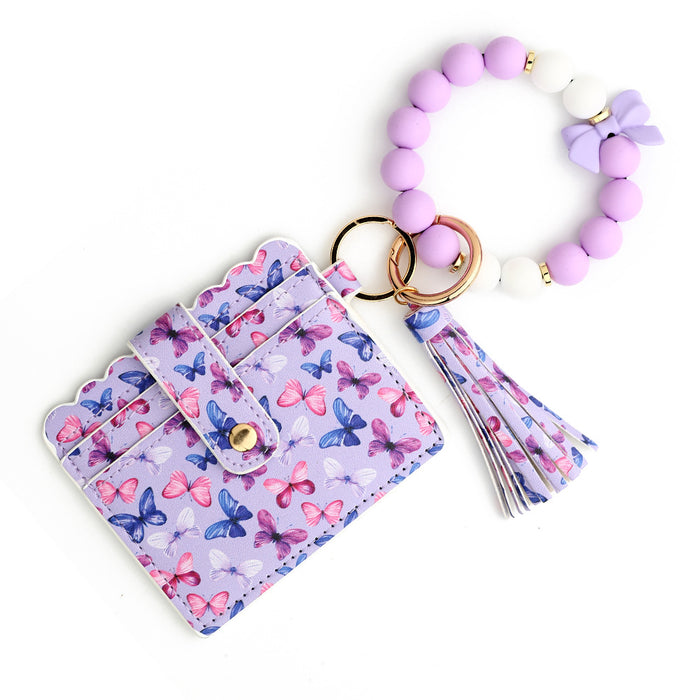 Wholesale Butterfly Print Silicone Bead Bracelet Keychain JDC-KC-NuoYi021