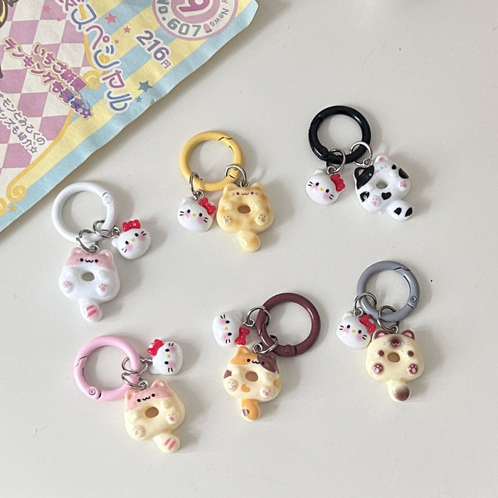 Wholesale Cute Cartoon Donut Cat Key Ring Siamese Cat Ins Wind Keychain Schoolbag Headset Pendant