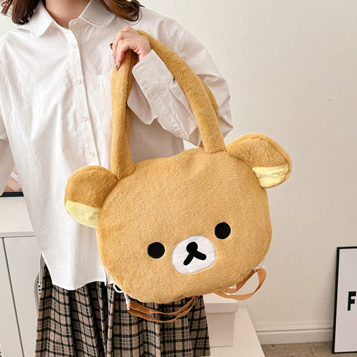 Wholesale  Cute Cartoon Bear Plush Tote Bag Autumn and Winter New Contrast Color Shoulder Bag