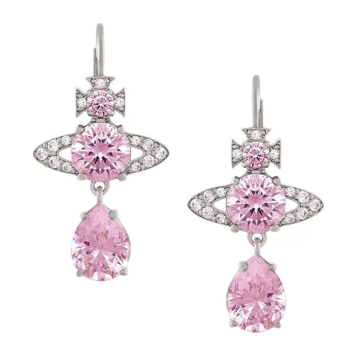 Wholesale Saturn Mermaid Tears Pink Tear Zirconia Stainless Steel Necklace