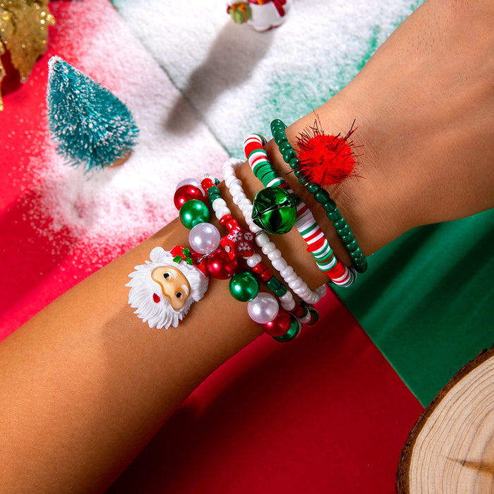 Wholesale Christmas Cute Bells Santa Reindeer Snowman Pendant Red Rope Bracelet Fashion Accessory Gift MOQ≥2