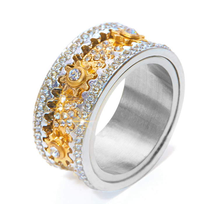 Wholesale gear rotating diamond ring fashion color diamond ring ring