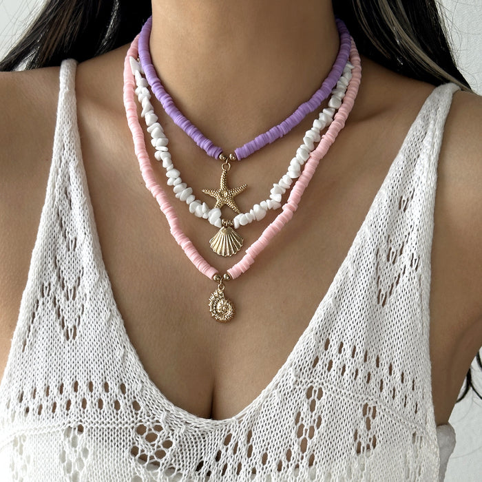 Wholesale Zinc Alloy Beaded Shell Pearl Necklace Ocean Style Layering Jewelry