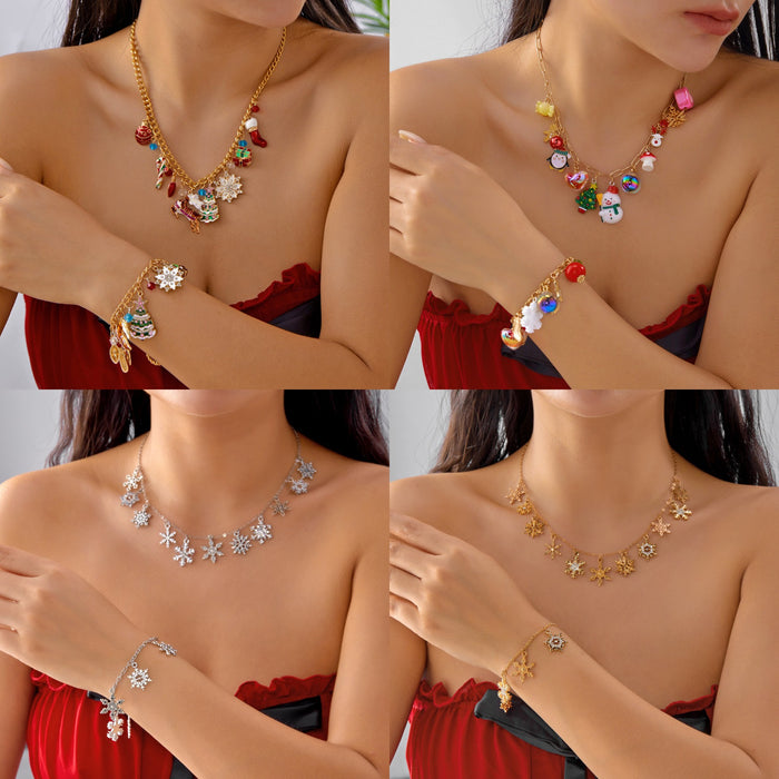 Wholesale Christmas gold chain snowflake elk snowman Christmas tree multi-accessory necklace bracelet jewelry set