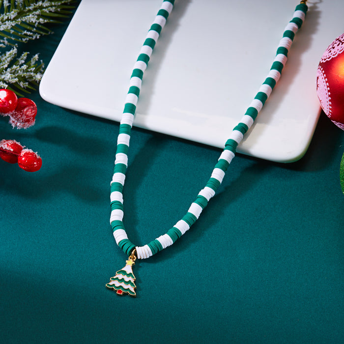 Wholesale Christmas new polymer clay necklace creative colorful Christmas tree snowman wreath gift box pendant necklace for women