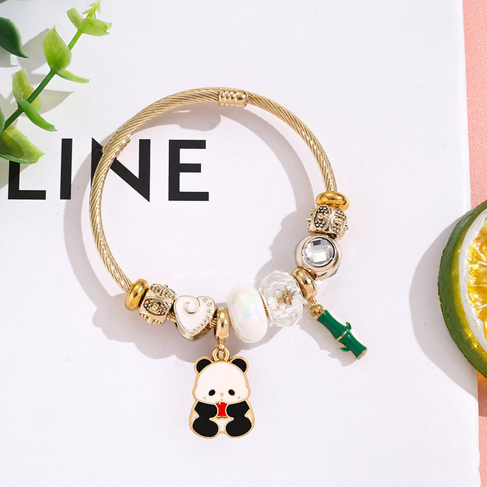 Wholesale Trendy Cartoon Panda Pendant Bracelet Stainless Steel Women' s Jewelry Gift Resale