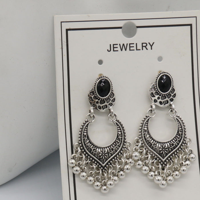 Wholesale Earrings with retro carved black gemstone tassel earrings