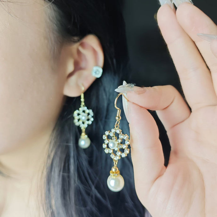Wholesale Sparkling Diamond Imitation Pearl Versatile Earrings Personalized Fashion Commuting Ear Hooks Exquisite Earrings