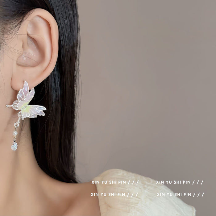 Wholesale Sweet asymmetrical butterfly tassel earrings, flower butterfly earrings, earrings, earrings