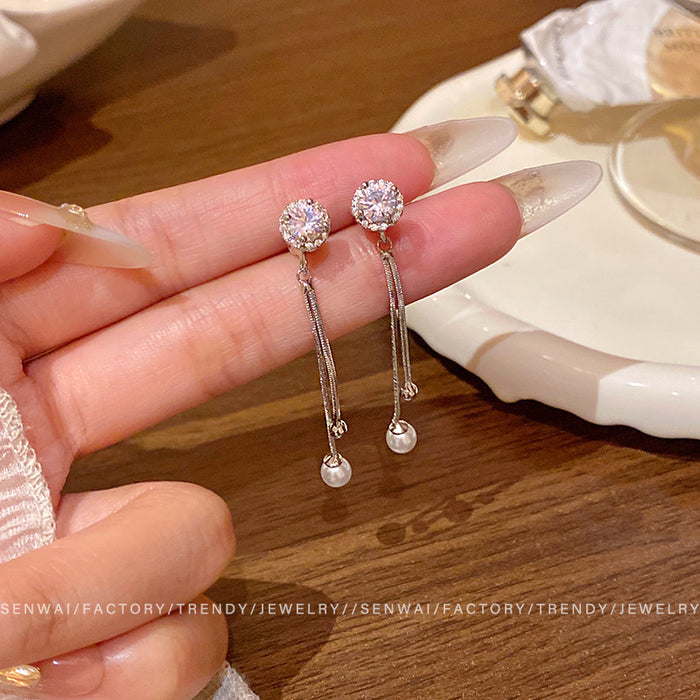 Wholesale Light luxury zircon tassel exquisite personalized pearl earrings