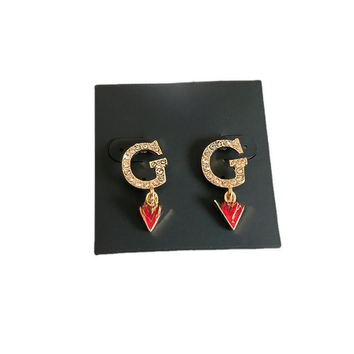 Wholesale Silver needle earrings with personalized gemstone inlay and inverted triangle pendant earrings