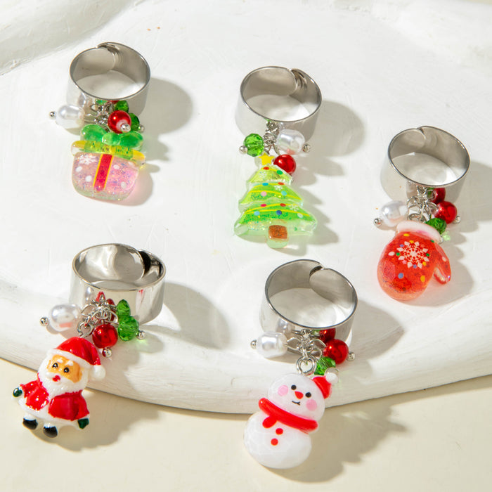 Wholesale Resin Pendant Ring Copper Electroplate Adjustable Christmas MOQ≥2