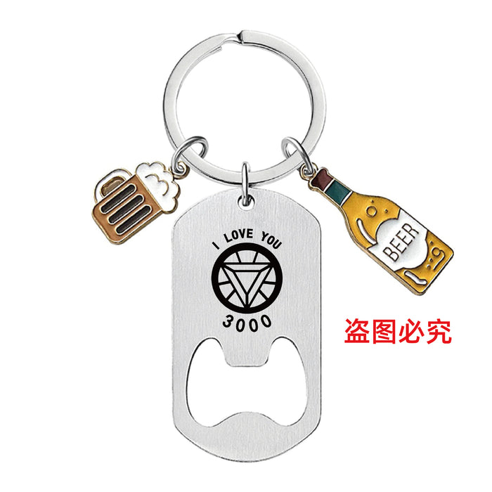 Wholesale Bottle Opener Wine Glass Father's Day Stainless Steel Keychain JDC-KC-GangGu051