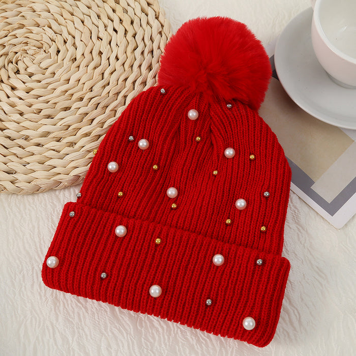 Wholesale Cotton Winter Fur Ball Pearl Rivet Beanie JDC-FH-HXL001