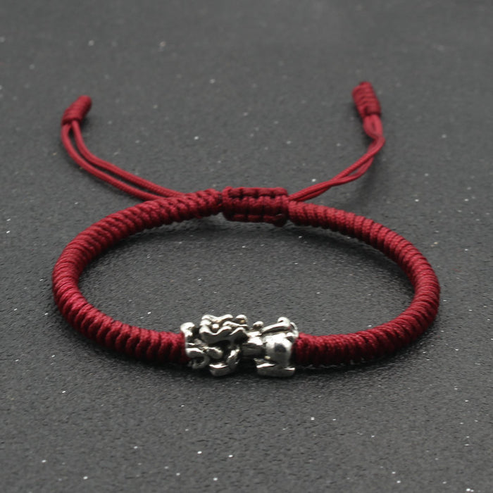 Wholesale Red Rope Bracelet Hand-woven Diamond Knot Bracelet Alloy Tibetan Silver Bracelet