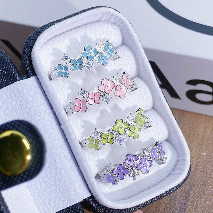Wholesale Oil-Dropping Enamel Flower Zircon Fairy Open Ring Female Niche Unique Ring