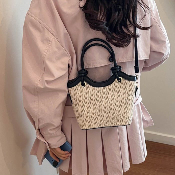 Wholesale Trendy Straw Woven Bucket Bag with Detail for Daily Use Fashion Accessory