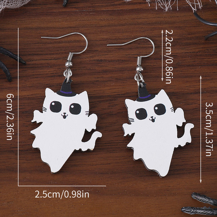 Wholesale  Angel Kitten Black Cat Pendant Earrings Wooden Gothic Double-sided Ear Jewelry