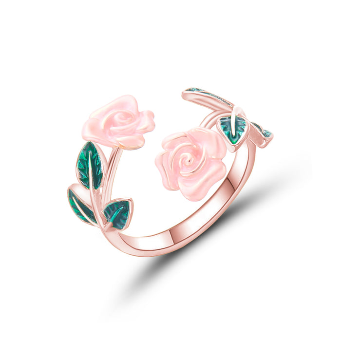 Wholesale Alloy  Rose Flower Opening Bracelet Ring suit Fashion Temperament