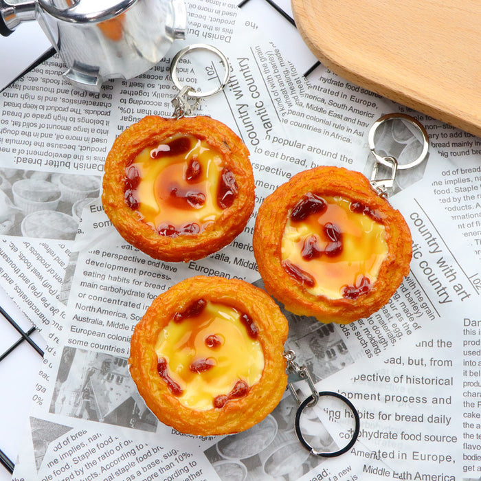 Wholesale Resin Egg Tart Keychain Realistic Dessert Model Boutique Resale MOQ≥2