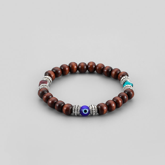 Wholesale Devil's Eye Colored Wooden Beaded Men's Bracelet JDC-BT-JieYue001