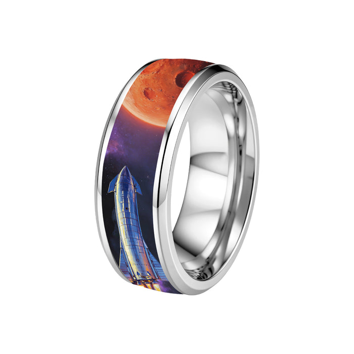 Wholesale Space Starship Printed Stainless Steel Ring Fashion Jewelry Accessory