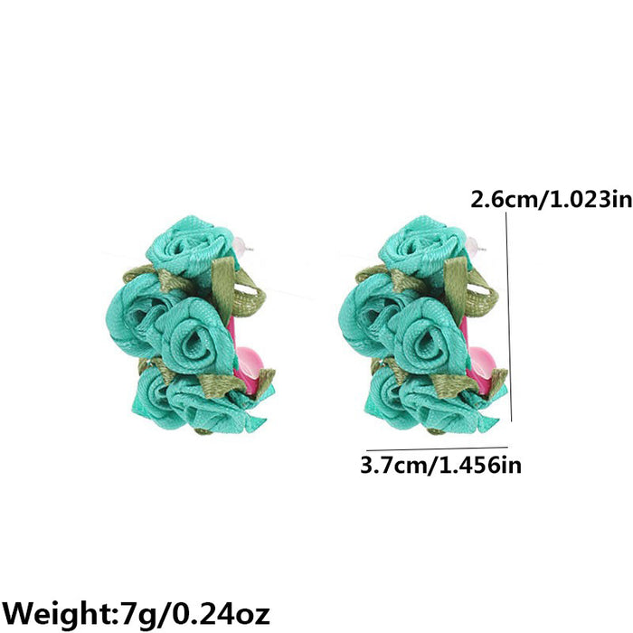 Wholesale Fabric Design Earrings Colorful C-shaped Flower Studs JDC-ES-Gute060