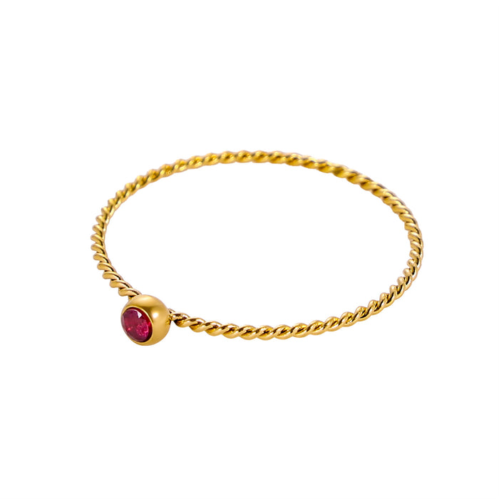 Wholesale Twisted ring with zircon ring stainless steel gold-plated birthstone twisted tail ring
