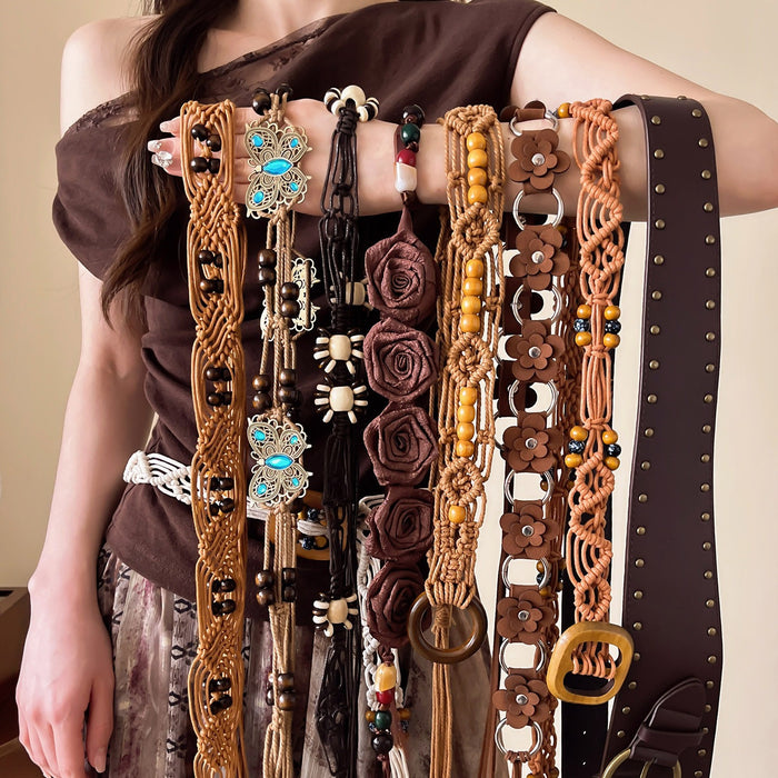 Wholesale Boho Woven Waist Belt For Women Retro Butterfly Design Belt Dress Accessory Summer Vacation Style