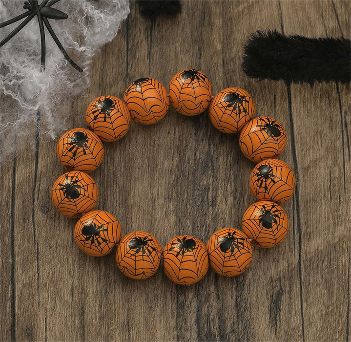 Wholesale Halloween Pumpkin Spider Printed Wooden Bead Bracelet JDC-BT-JunJie004