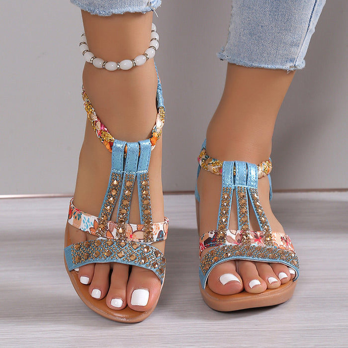 Wholesale Pohee PU Large Bohemian Diamond Sandals JDC-SD-DongXuan003