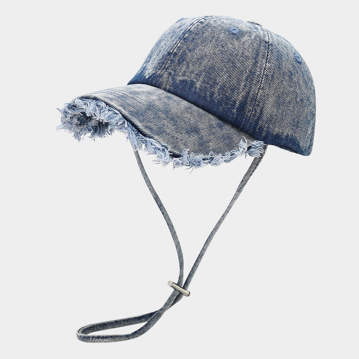 Wholesale Summer retro denim soft-top baseball Fashionhat with frayed edges