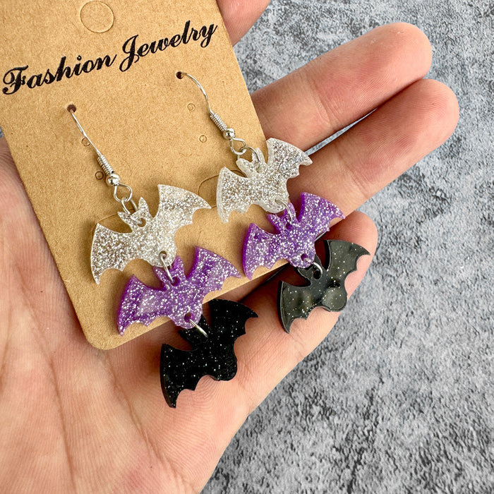 Wholesale  dark wind bat acrylic earrings three-color ing horror holiday earrings
