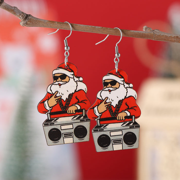 Wholesale Christmas Santa Pendant Earrings Wooden Double-sided Earrings Christmas