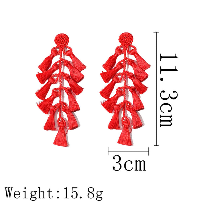 Wholesale Rice Bead Tassel Earrings Handmade Fashion Long JDC-ES-Gute054