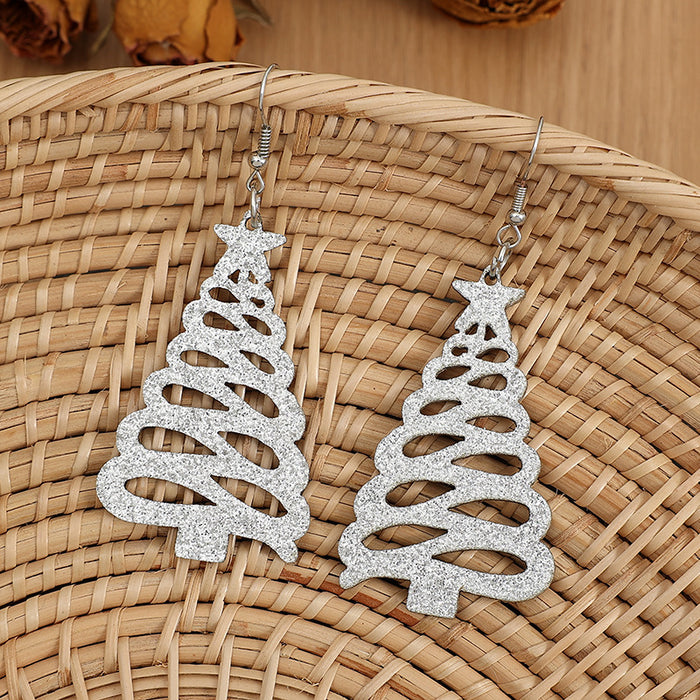 Wholesale Earrings Leather Christmas Tree Colored Diamond Hollow Out JDC-ES-Saip097