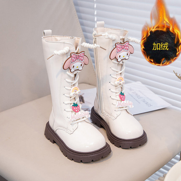 Wholesale Girls' Long Boots New Korean Version Cute Cartoon with Plush Leather Boots Soft Soled Hot Selling Long Boots JDC-KS-SB008