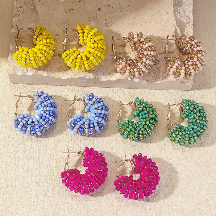 Wholesale New Fashionable Simple Circular Handmade Beaded Earrings and Ear Accessories