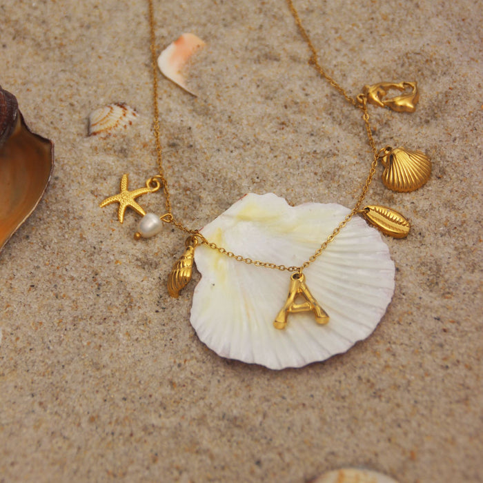Wholesale Ocean Series Necklace Women's 18k Gold-plated Stainless Steel Conch Sea Star Color-free Necklace