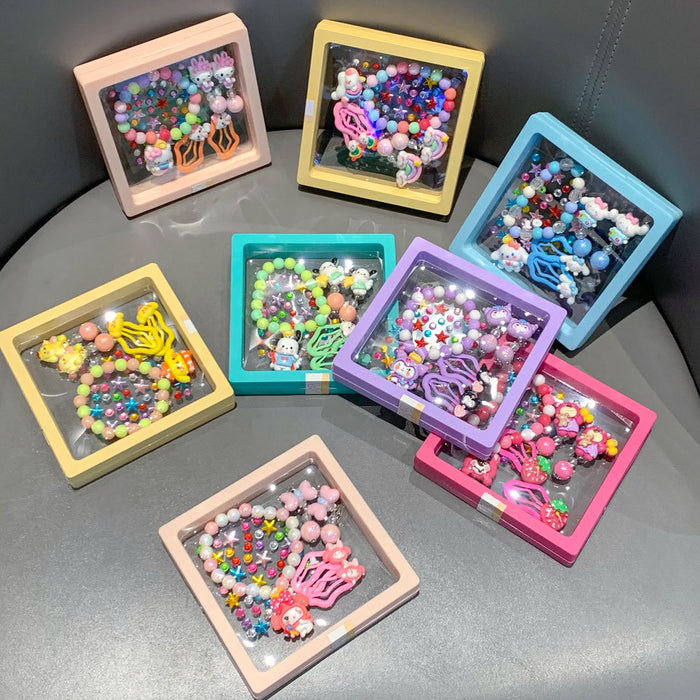 Wholesale Children's Bracelet Gift Box Set Cartoon Earrings Cute Hairpin Princess Face Sticker