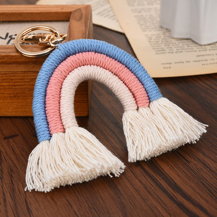 Wholesale New square tassel rainbow keychain hand woven pendant