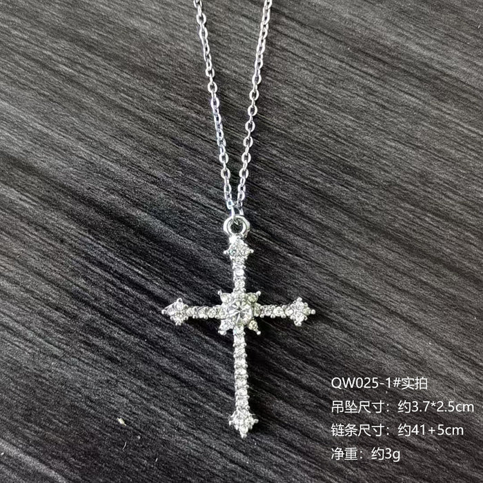Wholesale Star shaped titanium steel cross necklace, light luxury zircon sparkling diamond collarbone chain, street accessory