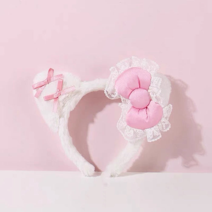 Wholesale Cute Bow Lace Plush Rabbit Ear Hair Band Women Wash Face Hair Band