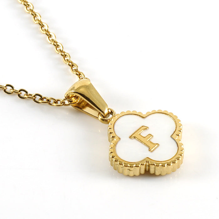 Wholesale Shell Letter Four Leaf Clover Pendant 18K Gold Stainless Steel Necklace JDC-NE-ZhongX005