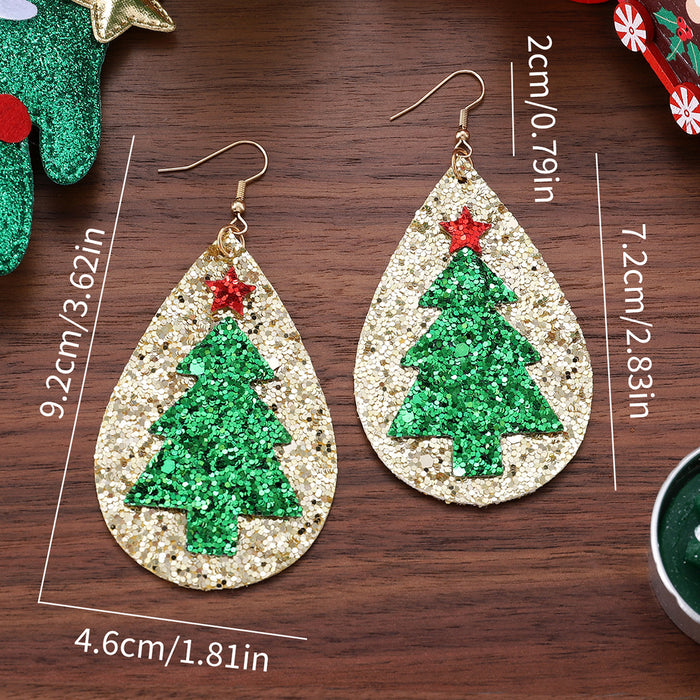 Wholesale Stylish Christmas Leather Pendant Earrings Handmade Square Jewelry Boutique Resale