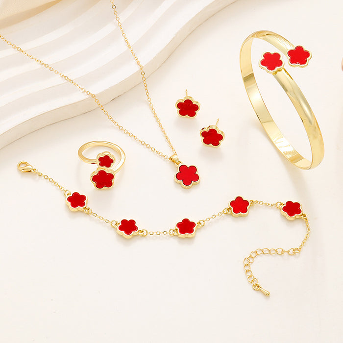 Wholesale Acrylic Bracelet Bracelet Clover Necklace Ring Earring Set JDC-BT-ChaoKai002