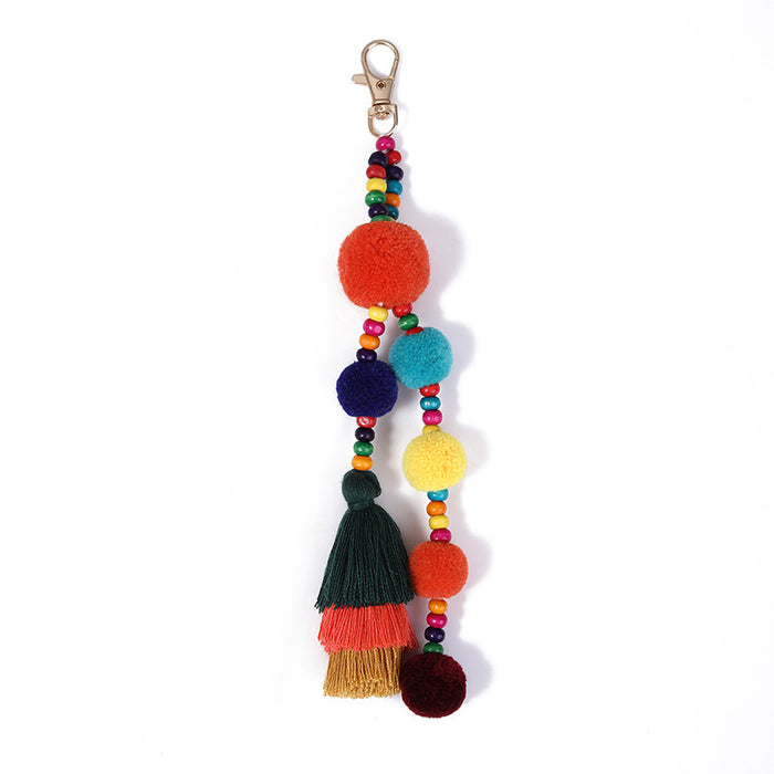 Wholesale Polyester Colorful Fur Ball Tassel Keychain JDC-KC-ZhenZhen002