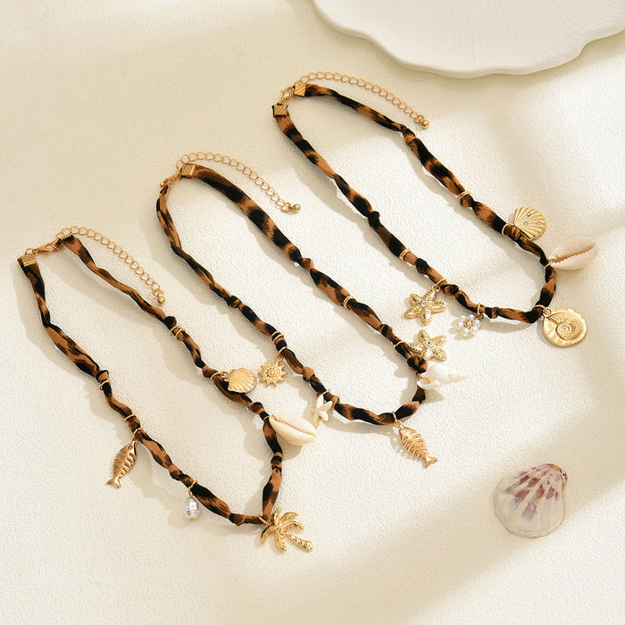 Wholesale Leopard Print Starfish Shell Choker Choker Stylish Necklace for Women