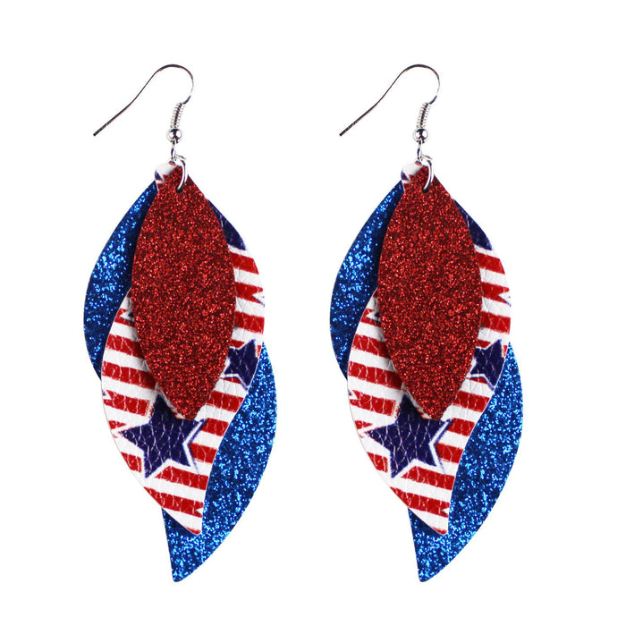 Wholesale Leather earrings with printed pentagram PU leather earrings and water droplet multi-layer earrings wholesale